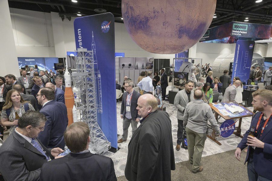 Visitors at a technology exhibition